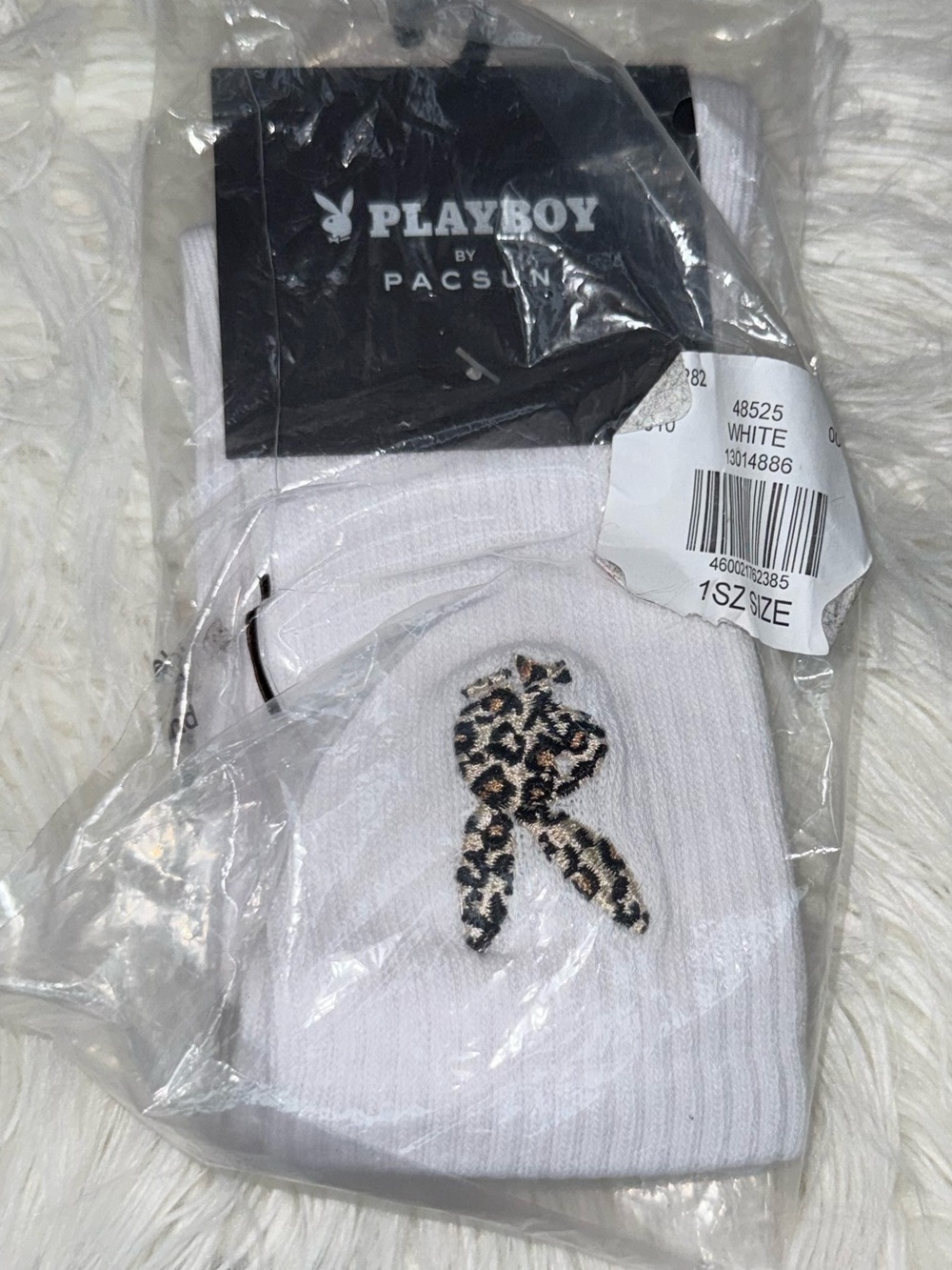 NIP Playboy by PacSun crew socks with leopard logo